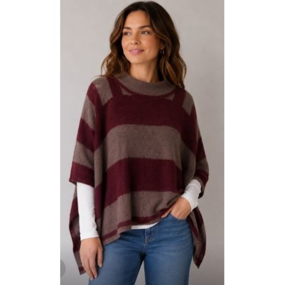 Free People Poncho Sweater XS/S Striped Alpaca Blend Mock Lagenook Gorpcore Boho